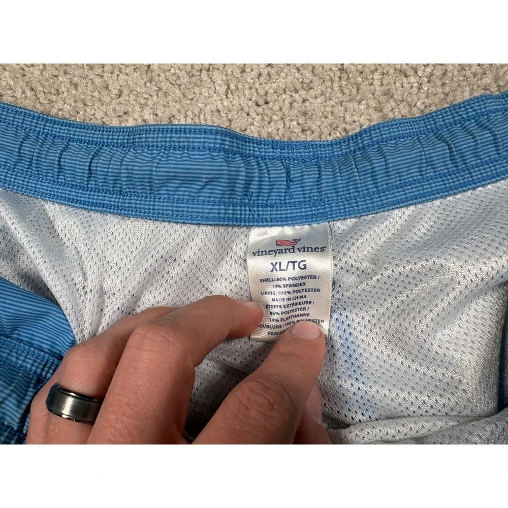 Vineyard Vines Mens XL Blue Colorblock Fish Chappy Swim Trunks 7 Inch Inseam